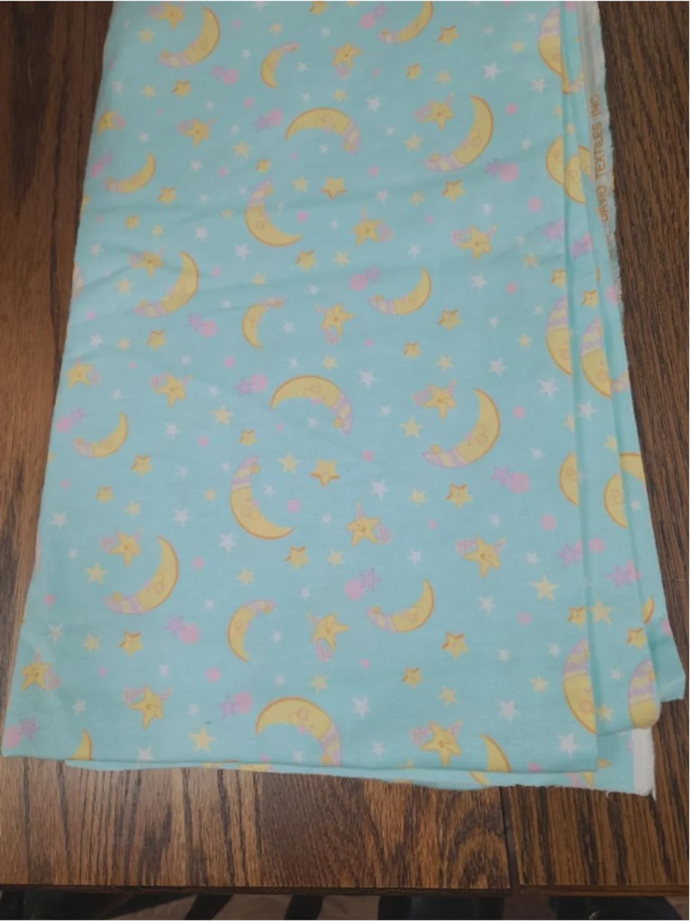 Vtg 2006 David Textiles Moon & Stars Flannel Fabric 2 Yds Nursery Aqua